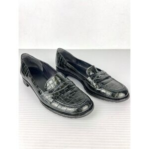 Stuart Weitzman Green Croc Embossed Leather Penny Loafers Spain Womens 8